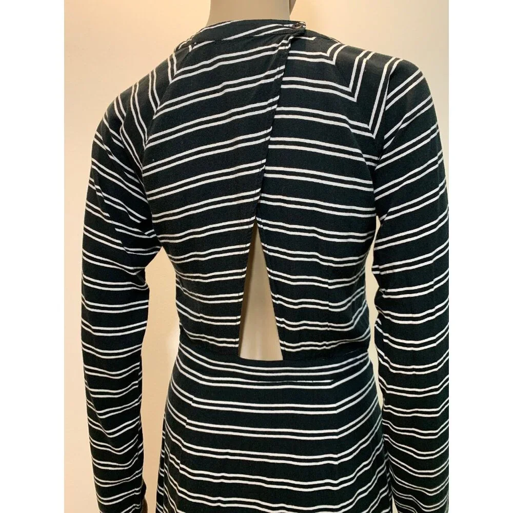 May Women Dress 10 Stripes Long Sleeves High Low Black White. - Picture 8 of 12